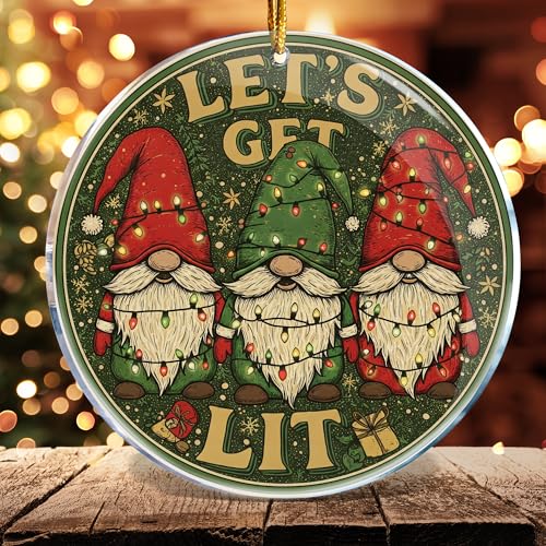 Funny Gnome Christmas Ornament - 3.6 in Acrylic Holiday Tree Decoration