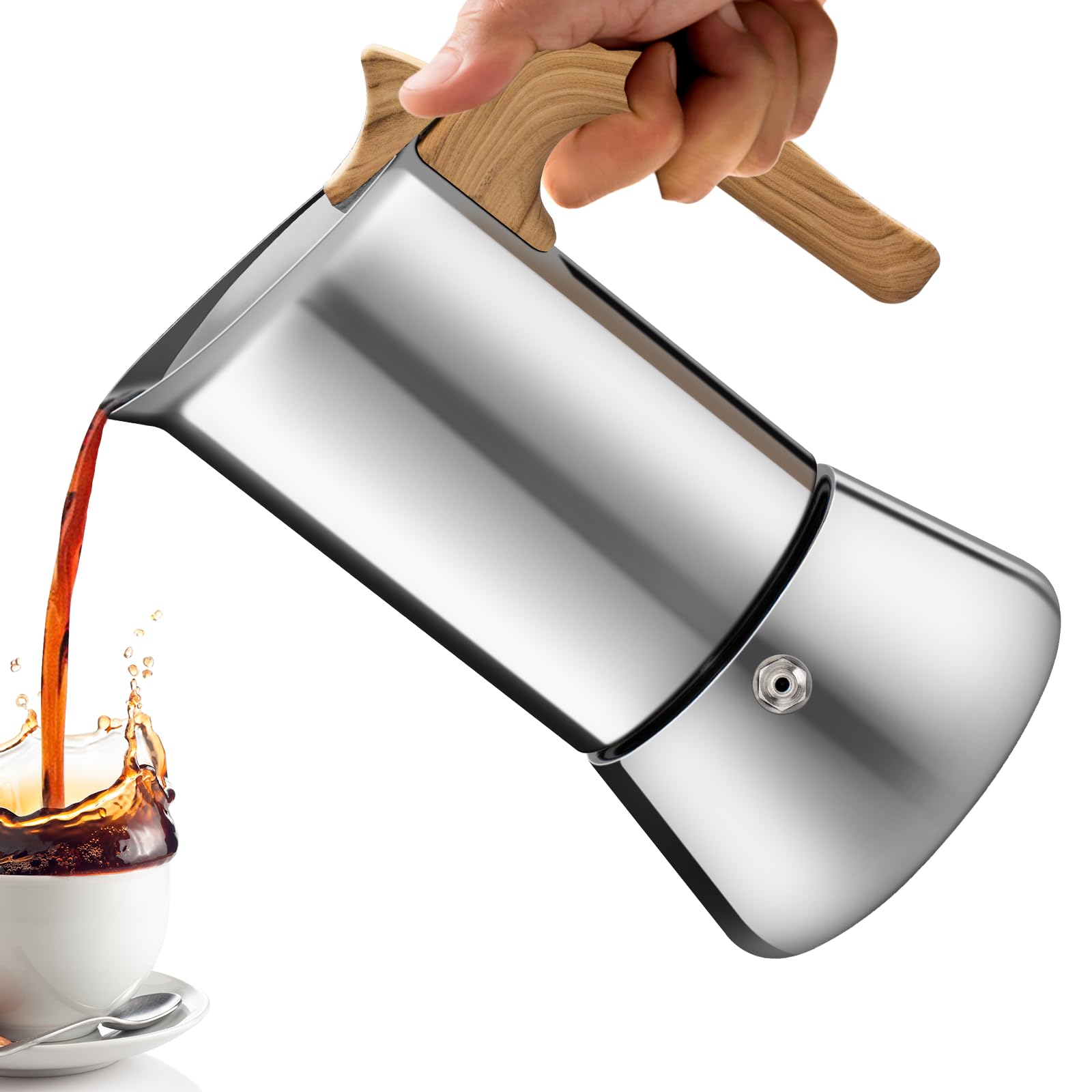 Vaolvpant No Coating 12 Cup Moka Pot Thickened 304 Stainless Steel Stovetop Espresso Coffee Maker 600ml 20oz Mocha Percolator Greca Cuban Ideal for Making Rich Authentic Italian Café