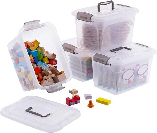 Citylife 6 QT Clear Plastic Storage Bins with Lids - Stackable Organizing Containers (4 Packs)