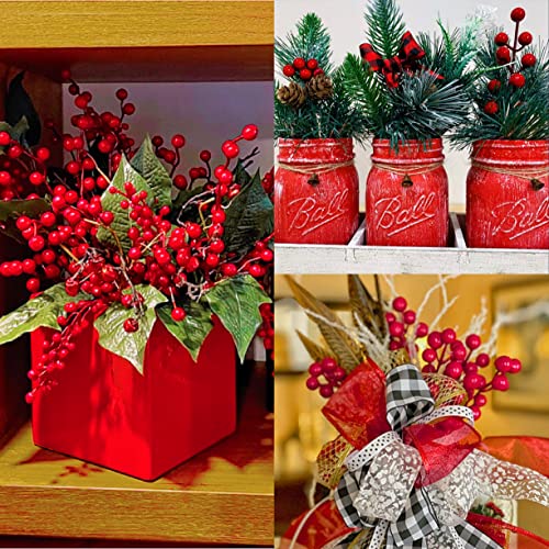Artificial Red Berry Stems 30 Pack Christmas Holly Branches for Holiday Decorations - Variation: Red