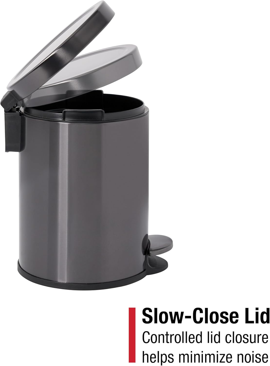 Rubbermaid Stainless Steel Round Step-On Trash Can - 1.6-Gallon Charcoal Wastebasket with Lid for Home & Office