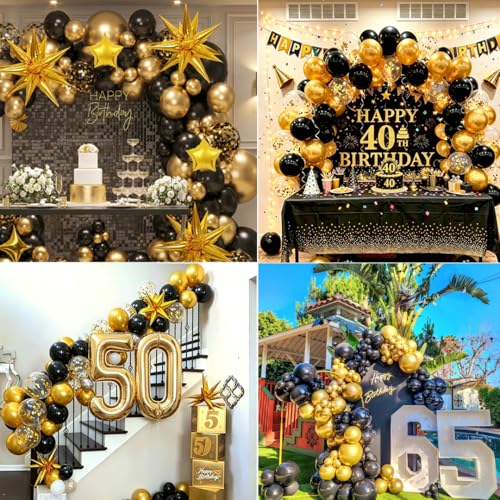 Black and Gold Balloon Garland Arch Kit - 138pcs Graduation Party Decor