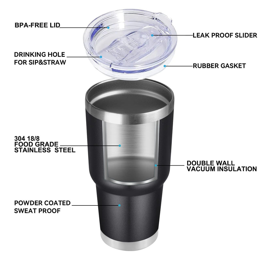 DOMICARE 30oz Tumbler Bulk with Lid and Straw, Double Wall Travel Coffee Mug, Insulated Vacuum Stainless Steel Tumblers, Powder Coated Tumbler Cup (Black, 8)
