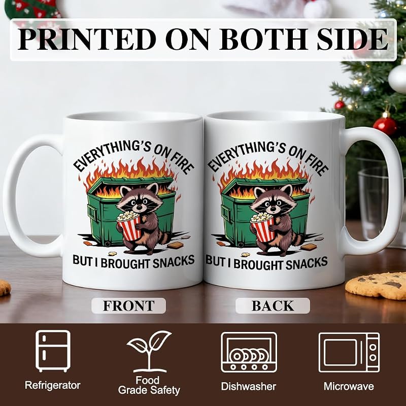 Everything's On Fire Ceramic Mug 11oz - Green & Brown Gift for Women Men