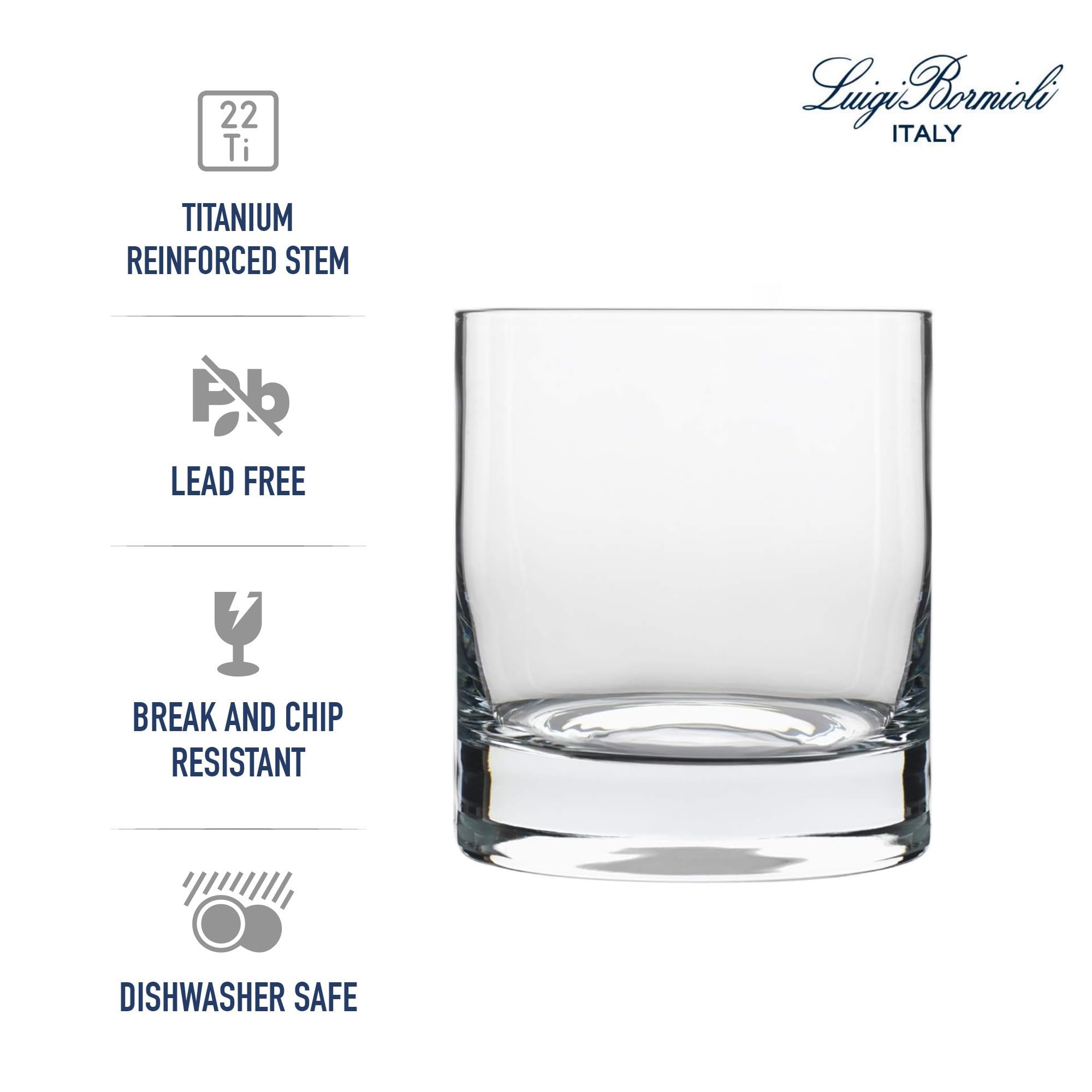 Luigi Bormioli Classico Double Old-Fashioned Glasses - Set of 4, 13.5 Oz. Multipurpose Tumblers for Whiskey, Cocktails - Made in Italy with SON.hyx Lead-Free Durable Crystal - Dishwasher Safe