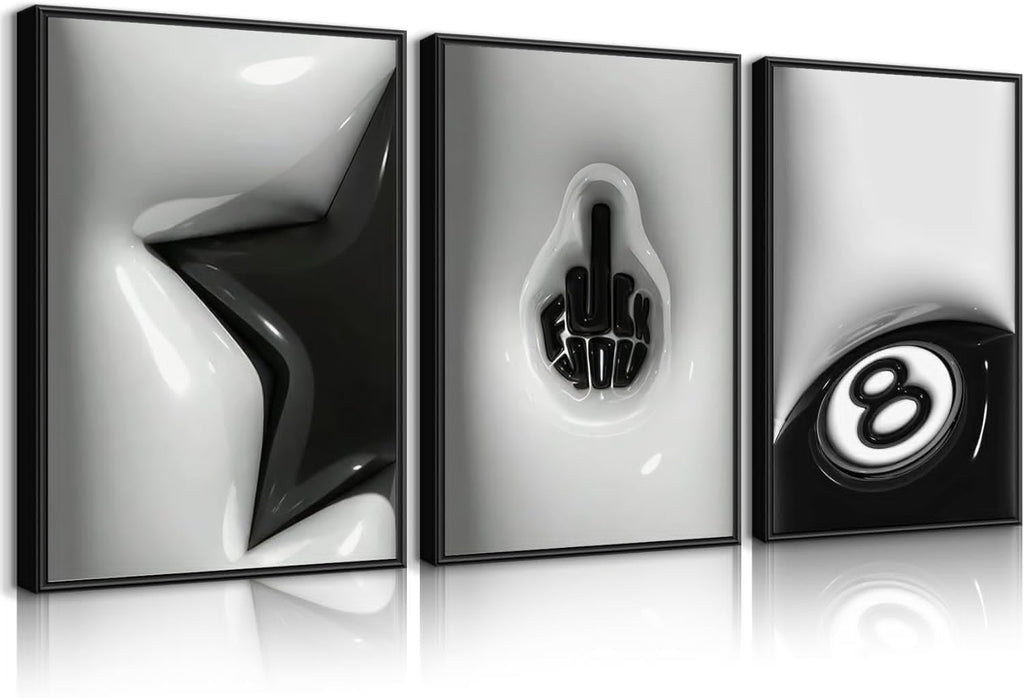 WNRTEKNK Lucky 8 Ball Wall Art - Trendy Black & White Y2K Canvas Print | 12x16 Unframed Decor for Teens