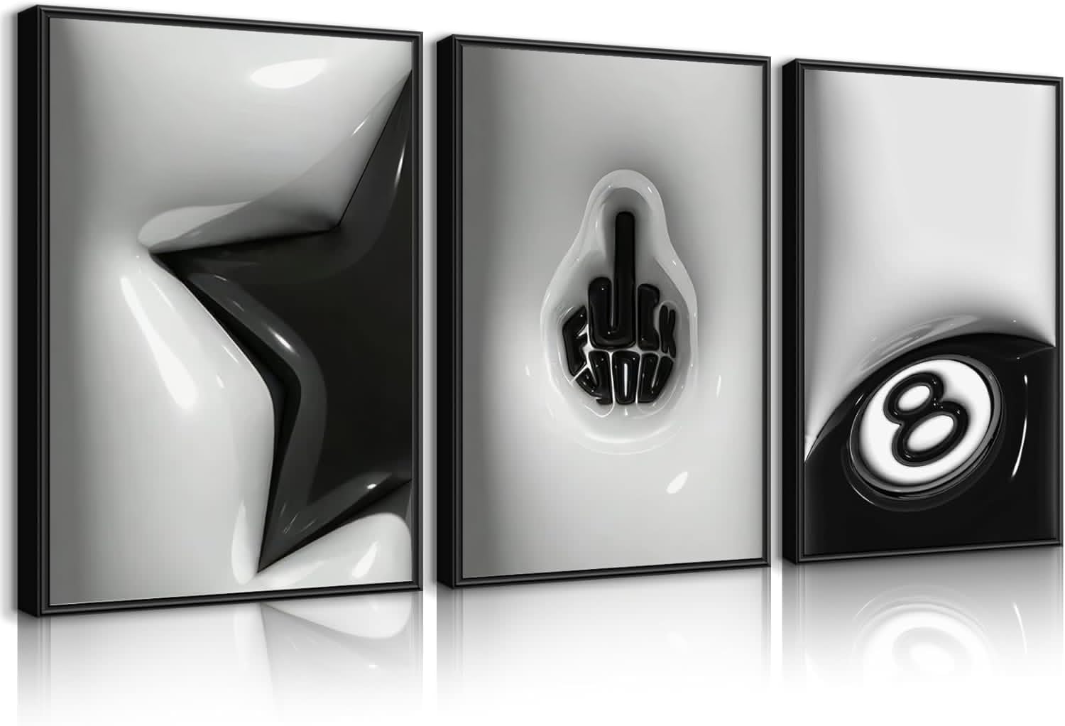 WNRTEKNK Lucky 8 Ball Wall Art - Trendy Black & White Y2K Canvas Print | 12x16 Unframed Decor for Teens