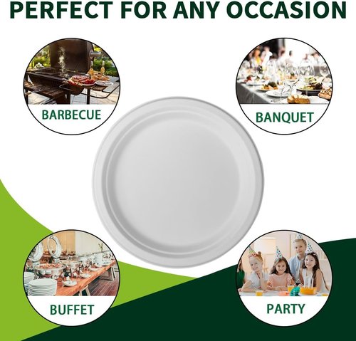 Compostable Paper Plates by Eco-Friendly | 9 Inch, 150 Pack, Sturdy & Biodegradable Dinnerware for Parties & Picnics
