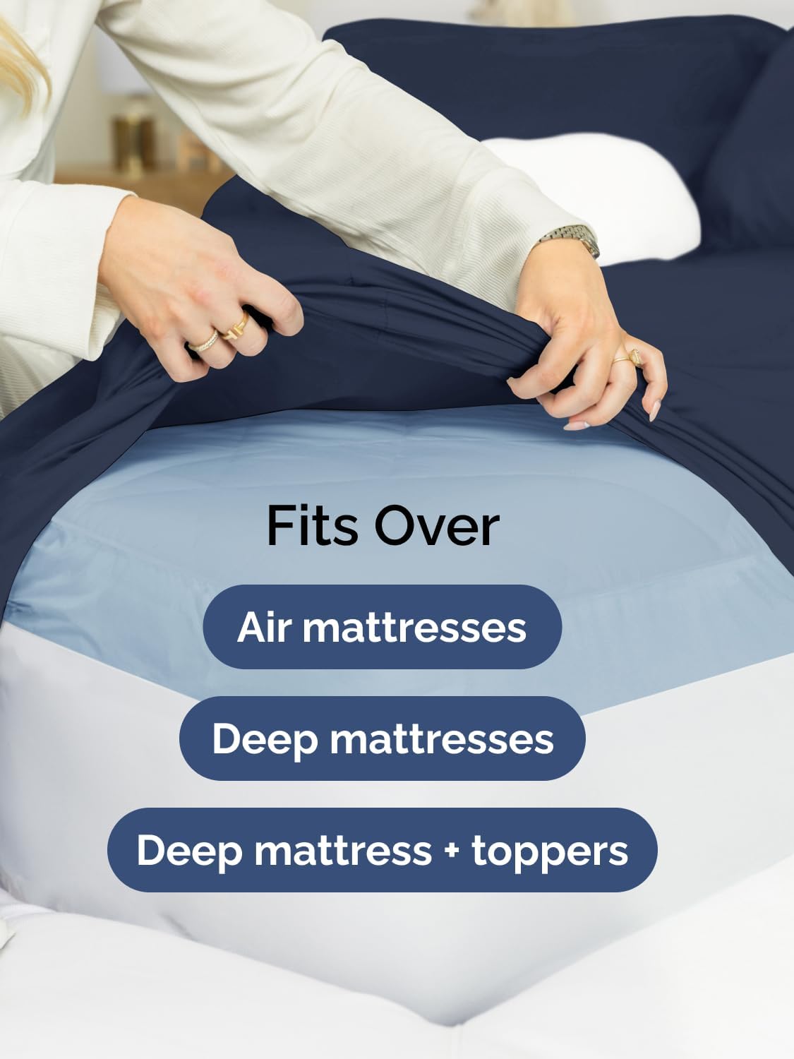 Skiennix Extra Deep Queen Sheet Set - 6 Piece Cooling & Breathable Bedding - Soft, Wrinkle-Free Navy Blue