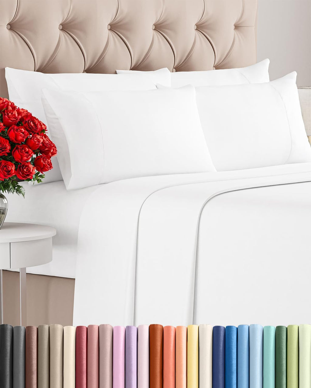 Skiennix Full 6-Piece Sheet Set - Comfy, Breathable Cooling Luxury Bedding - White, Deep Pockets, Wrinkle-Free