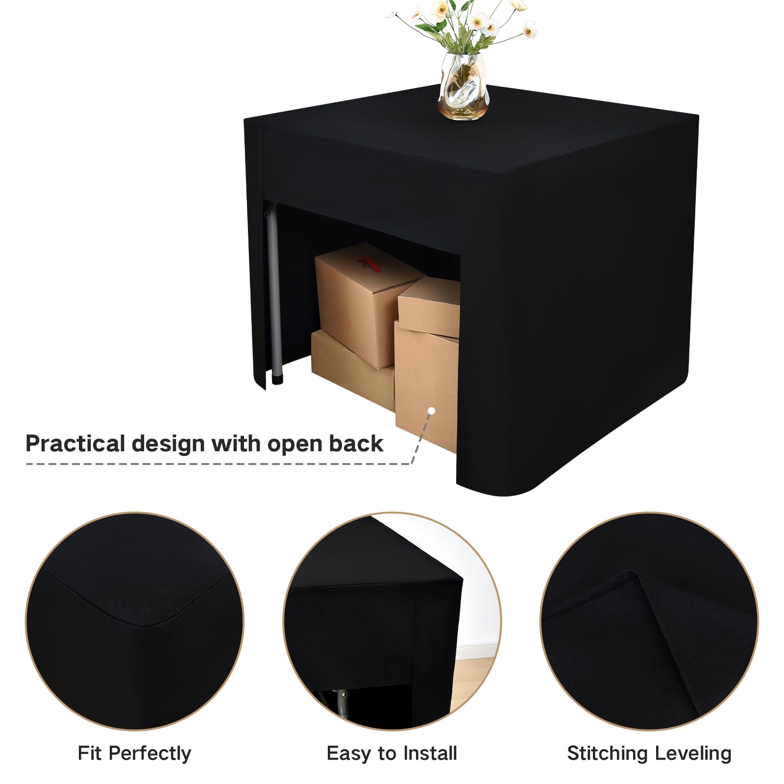 Nacuci 34X34 Inch Black Square Fitted Tablecloth Open Back Fitted Table Cloth Washable Polyester for Folding Table Display Trade Show Party Wedding Banquet Birthday