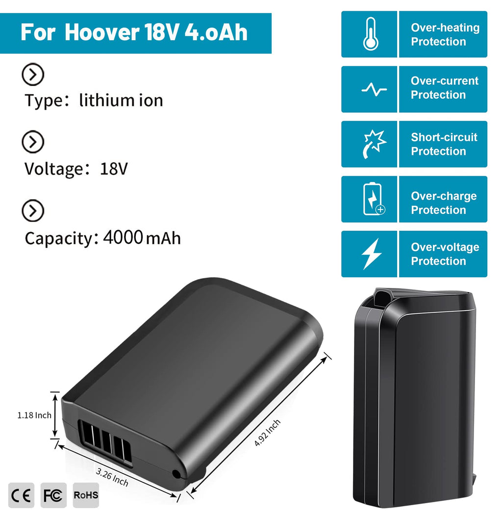 TenHutt 【Upgrade 4.0Ah !】 18V Lithium Ion Replacement Battery for Hoover 18V Linx Battery Compatible with BH50000 BH50010 BH50015 302723001 BH50020 Cordless Stick Vacuum