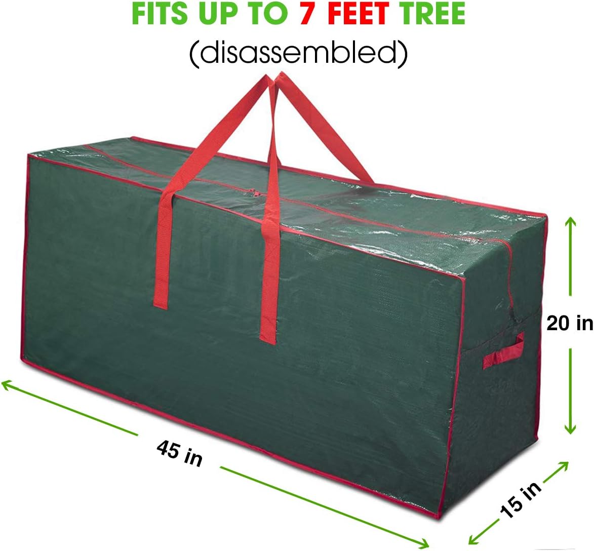 ProPik Christmas Tree Storage Bag - Fits Up to 7.5 ft Disassembled Tree | 45" x 15" x 20" | Durable Zipper & Handles (Green)