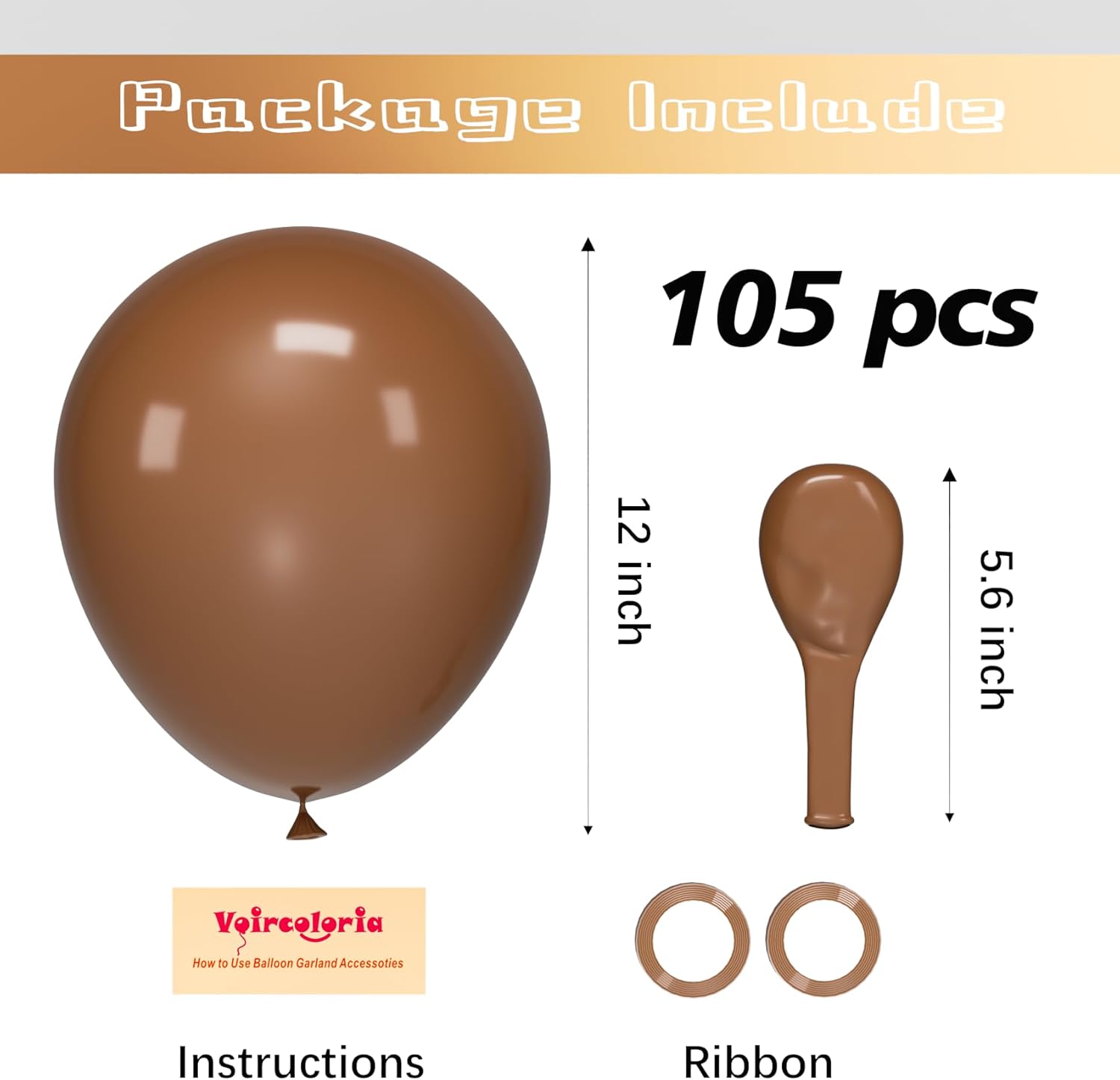 Voircoloria 12-Inch Brown Latex Balloons - 105pcs for Birthday, Baby Shower & Wedding Decor