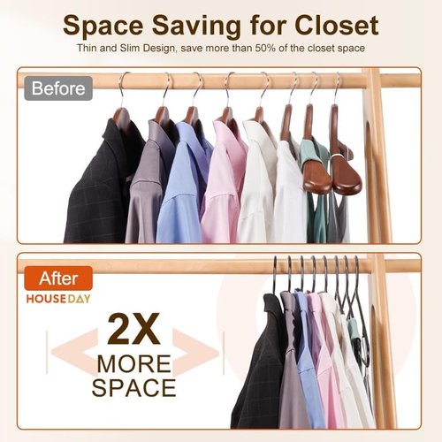 HOUSE DAY Black Plastic Hangers - Durable 50 Pack with Built-in Hooks | Space-Saving Clothing Solution for Shirts, Coats, Dresses