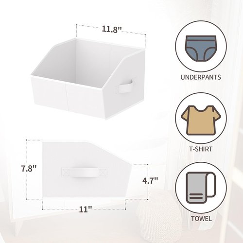 Homsorout Storage Bins - Small Trapezoid Closet Organizers with Handles | 6 Pack, White Fabric Baskets