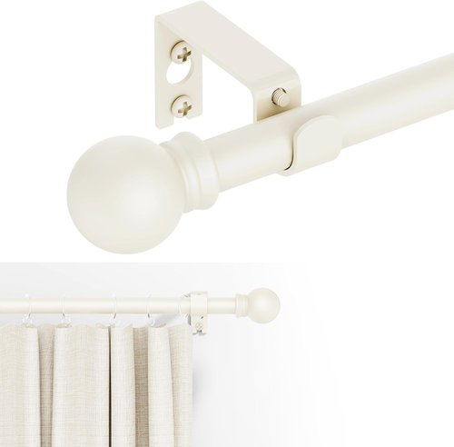 GXOACKJ Heavy Duty Metal Curtain Rods - Decorative Ivory White | 66-120 Inch with Brackets