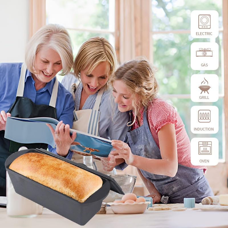 PADELE Cast Iron Bread Pan with Lid - 2LB Capacity (13x5 Inch) Large Pullman Loaf Pan for Homemade Bread - Non-Stick，Dual Handle, Pre-Seasoned, Rust-Resistant (Black-Cast Iron)