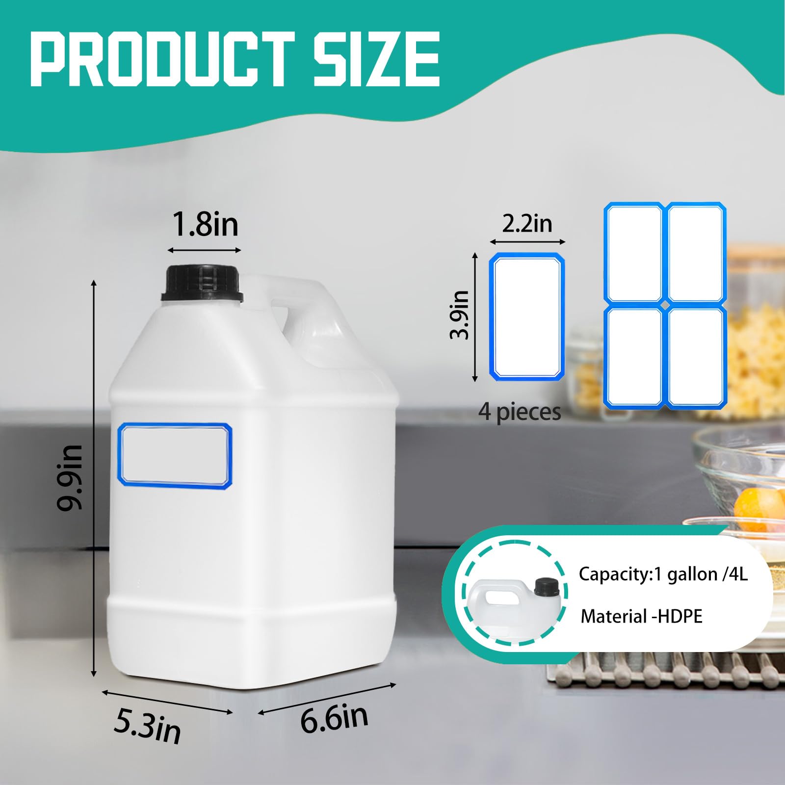 Zikoos 3 Pcs 1 Gallon Plastic Jug with Lids and Handles Translucent Square Liquid Storage Containers Reusable Empty Camping Water Jugs for Water Sauces Soaps Detergents Liquids Cleaning Solutions