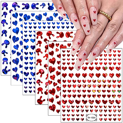 Valentine's Day 3D Heart Nail Art Stickers Self-Adhesive Decals (6 Sheets)