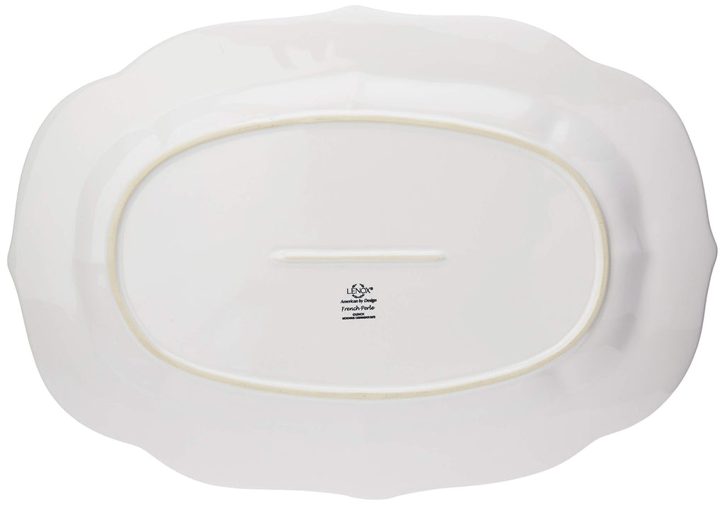 Lenox Serveware, Lenox French Perle White Serving Platter, Oval Shape, 18.5-Inch, Stoneware, Dishwasher Safe, Turkey Platter for Thanksgiving, Winter Hosting, Christmas Serving (White, 1 Piece)