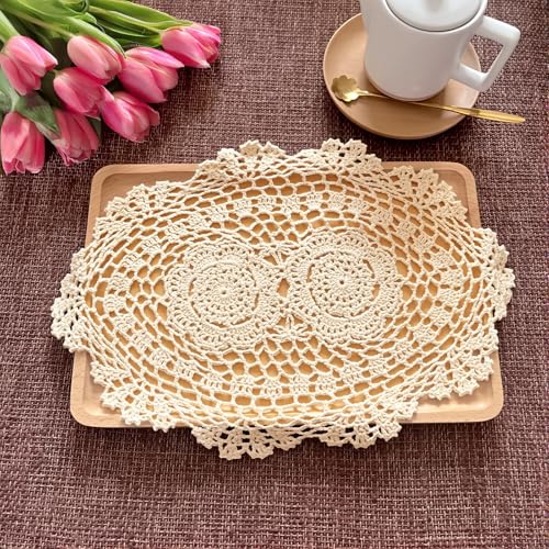 Fampery 2-Pack Vintage Crochet Lace Placemats, 10x14 Inch Cotton Doilies