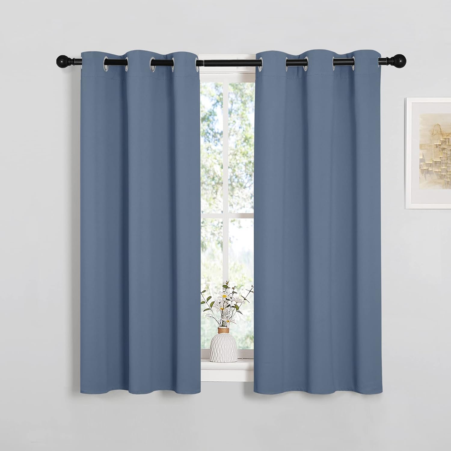NICETOWN Kitchen Curtains - Thermal Insulated Grommet Panels for Small Windows | Stone Blue, 34" W x 45" L (2PCs)