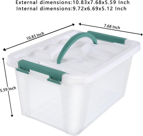 Eslite 6 Quart Clear Plastic Stackable Storage Bins - Latching Box with Handle & Lid, Pack of 6 (Green Handle)