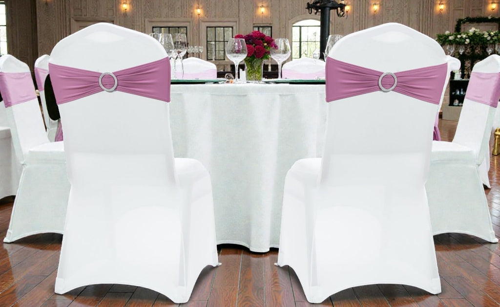 MDS Spandex Chair Sashes - Universal Fit Elastic Stretch Bands with Buckle for Weddings | Dusty Pink - Pack of 150
