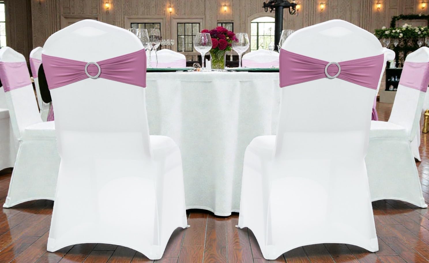 MDS Spandex Chair Sashes - Universal Fit Elastic Stretch Bands with Buckle for Weddings | Dusty Pink, Pack of 250