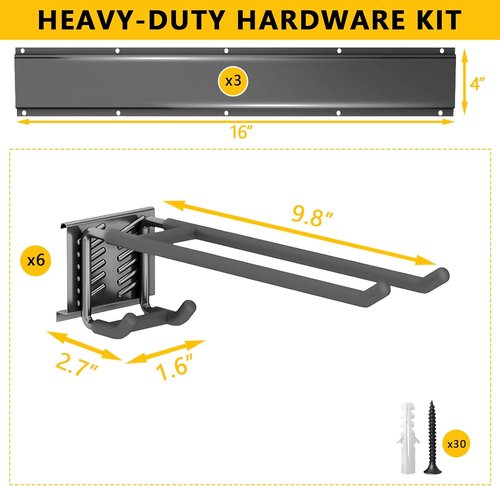 Garage Tool Organizer by [Brand Name] - 48-Inch Heavy-Duty Wall Mount Storage System with 6 Adjustable Hooks for Yard Tools