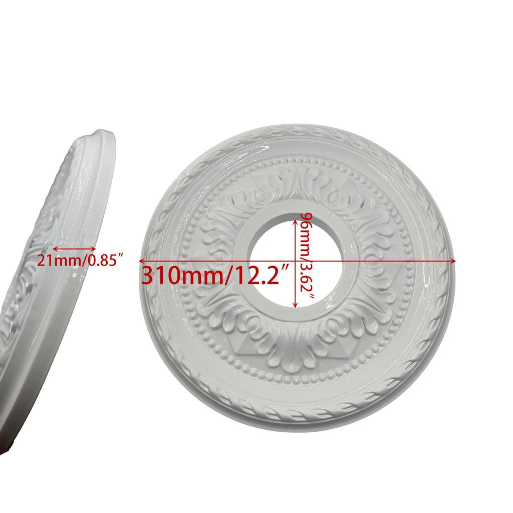 Yuqim Ceiling Medallion for Light Fixtures Ceiling Fan Medallion Ceiling Light Cover Plate Home Lighting Ceiling Medallions 12" OD x 3.6" ID(White)
