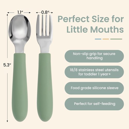 Eascrozn Toddler Utensils Set - 6 Pack Kids Forks and Spoons with Silicone Handles | Safe 18/8 Stainless Steel, BPA Free