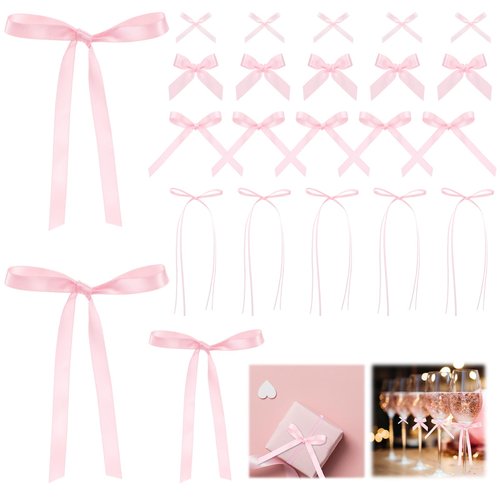 Suncalla 50 Pcs Pink Bows for Gift Wrapping 5 Sizes Ribbon Bows with Double Sided Tape Bow Party Favors for Treats Candy Bags DIY Crafts Wedding Pink Baby Shower Birthday Balloons