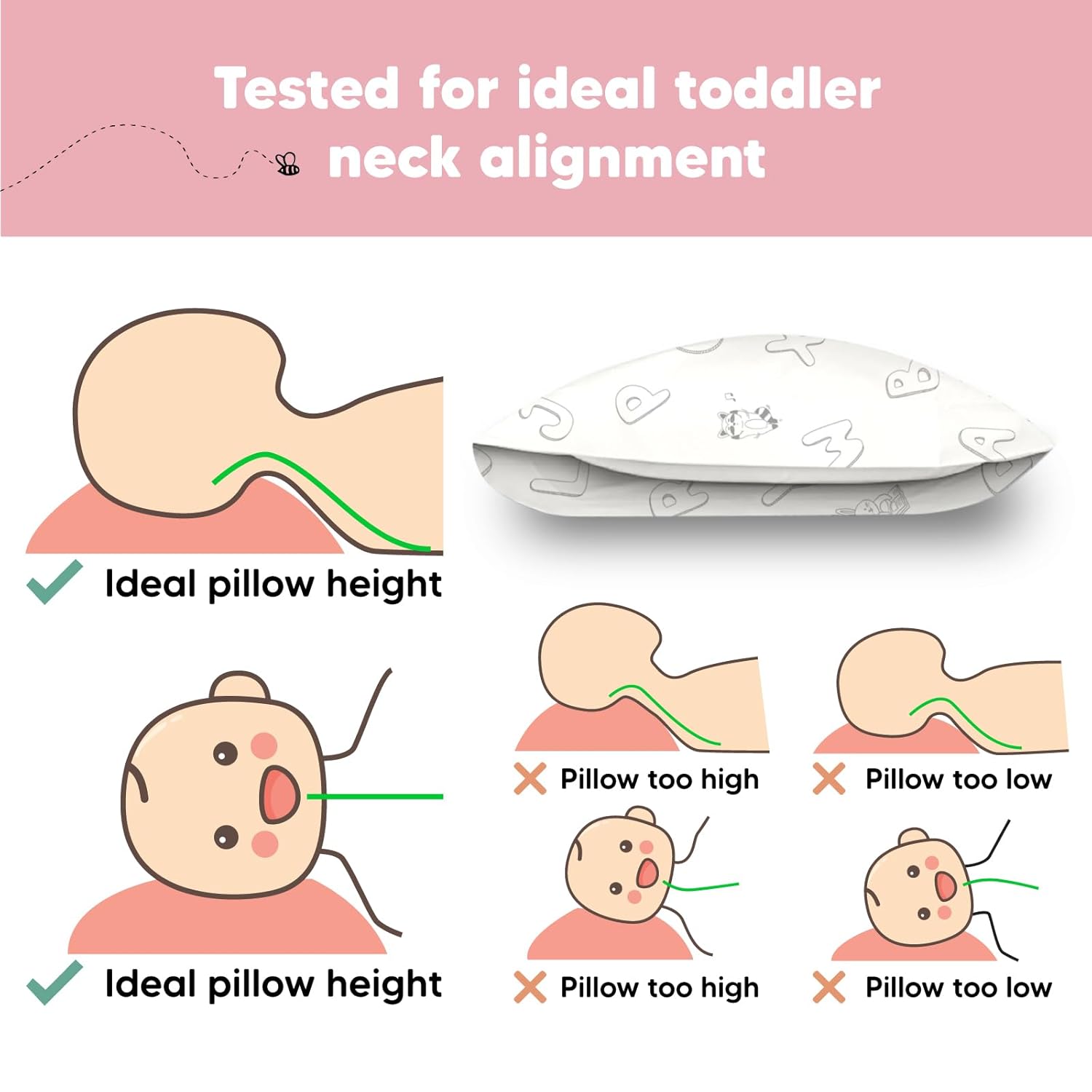 My Little Dreamy Toddler Pillow - Organic Cotton Travel Pillowcase, Soft & Breathable, 13x18 Inches