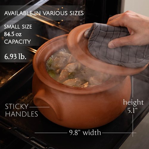 Hakan Suphan Handmade 2.6-Quart Small Clay Cooking Pot with Lid, Unglazed Natural Cookware, Terracotta Cazuela, Casserole Dish, Rice Cooking, Stewpot, Korean, Indian, Mexican Dish 2.5 L