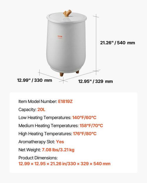 VEVOR Towel Warmer Bucket, 20L Large Towel Warmer for Bathroom, Auto Shut Off Towel Heater Fits up to Two 40"x70" Oversized Towels, Bathrobes, Blankets, 4-Level Timer Towel Warmer Ideal for Spa, Gray