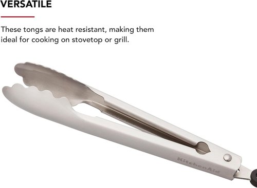 KitchenAid Stainless Steel Tongs Set - Durable Scalloped Edges, Easy Lock, Dishwasher Safe | 7-Inch & 9-Inch Silver