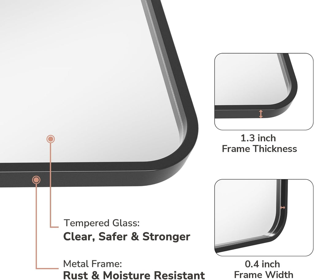 USHOWER 2-Pack Black Bathroom Mirrors - Modern Farmhouse Design, 24 x 36 Inch, Wall Mounted
