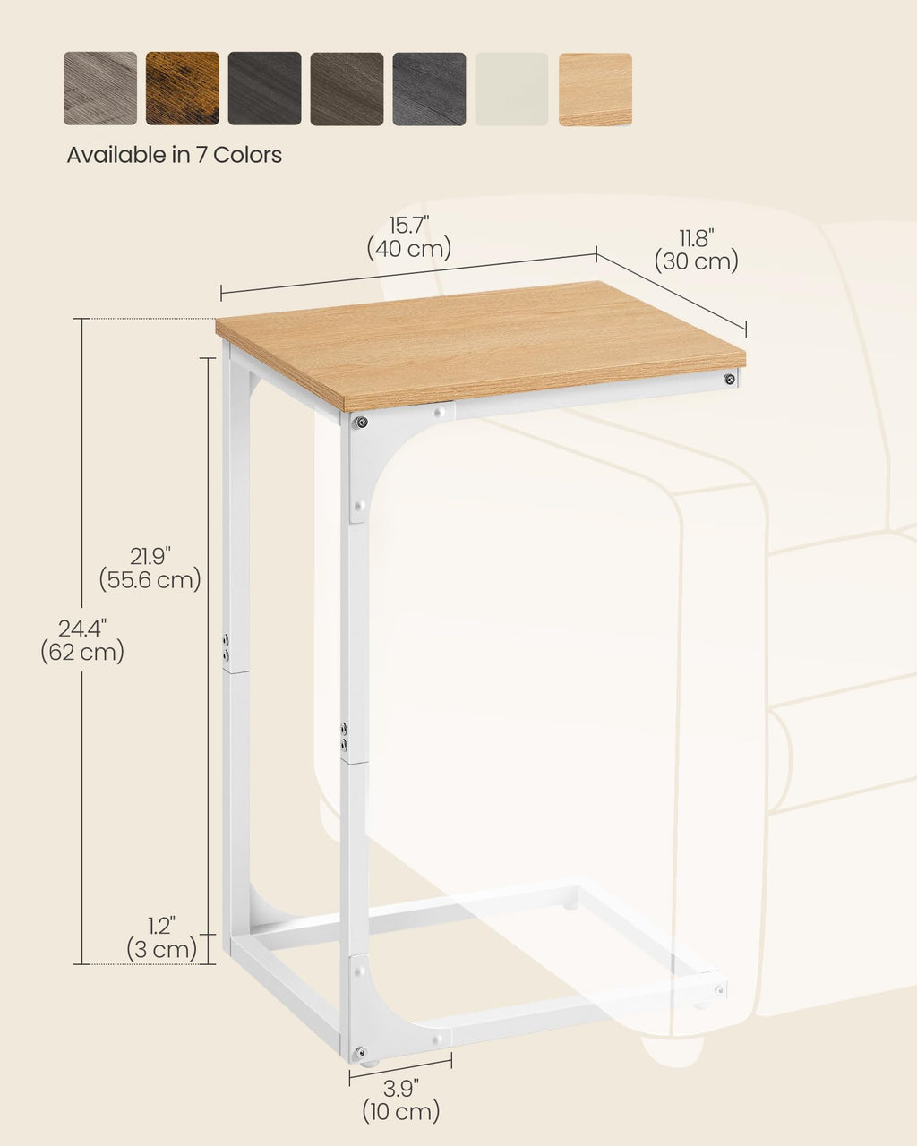 VASAGLE C-Shaped End Table, Small Side Table for Couch, Sofa Table with Metal Frame for Living Room, Bedroom, Bedside, Almond Yellow and Cloud White