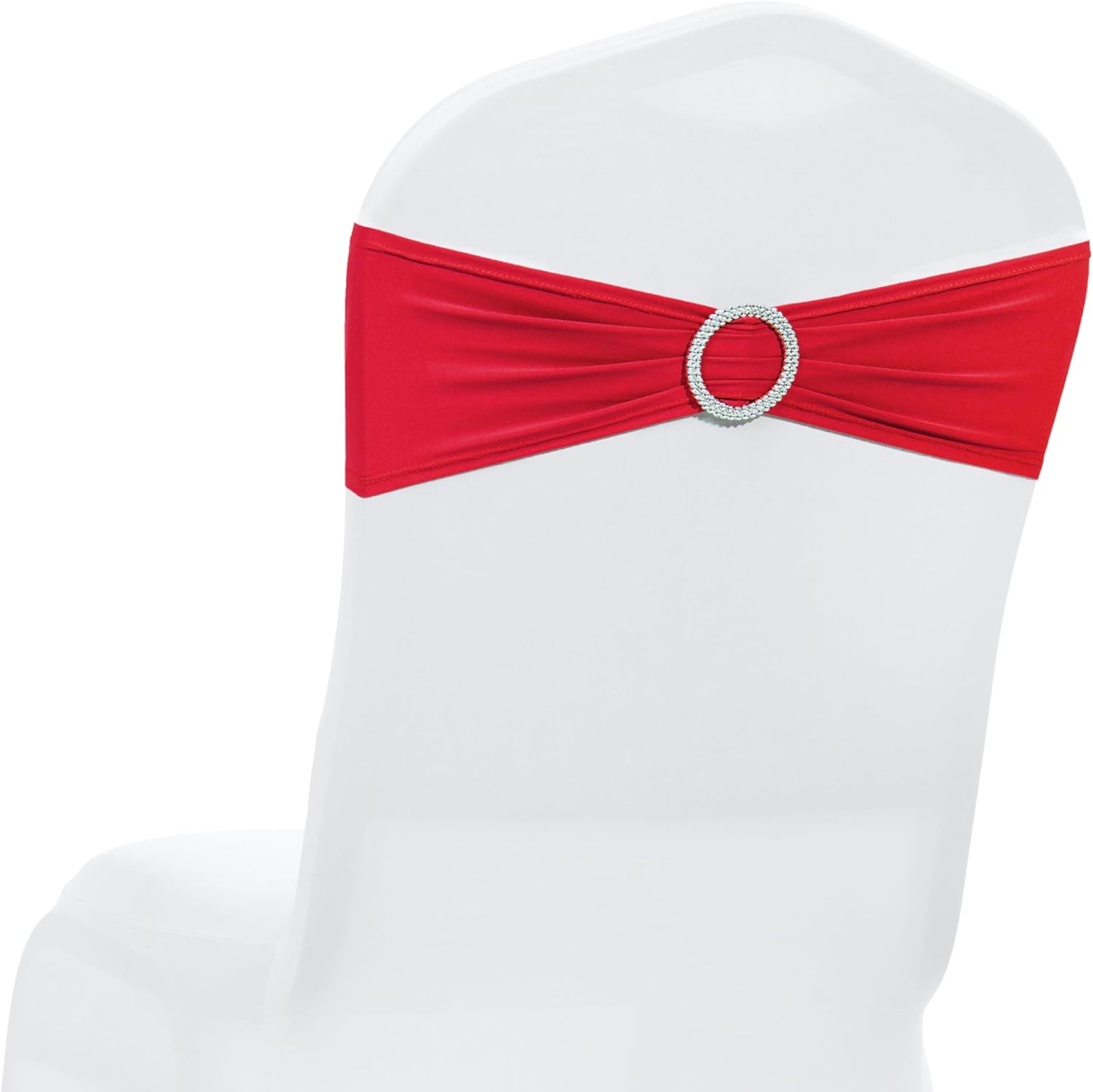 MDS Premium Stretch Spandex Chair Sashes - Pack of 75 Red Covers with Buckle Slider for Events