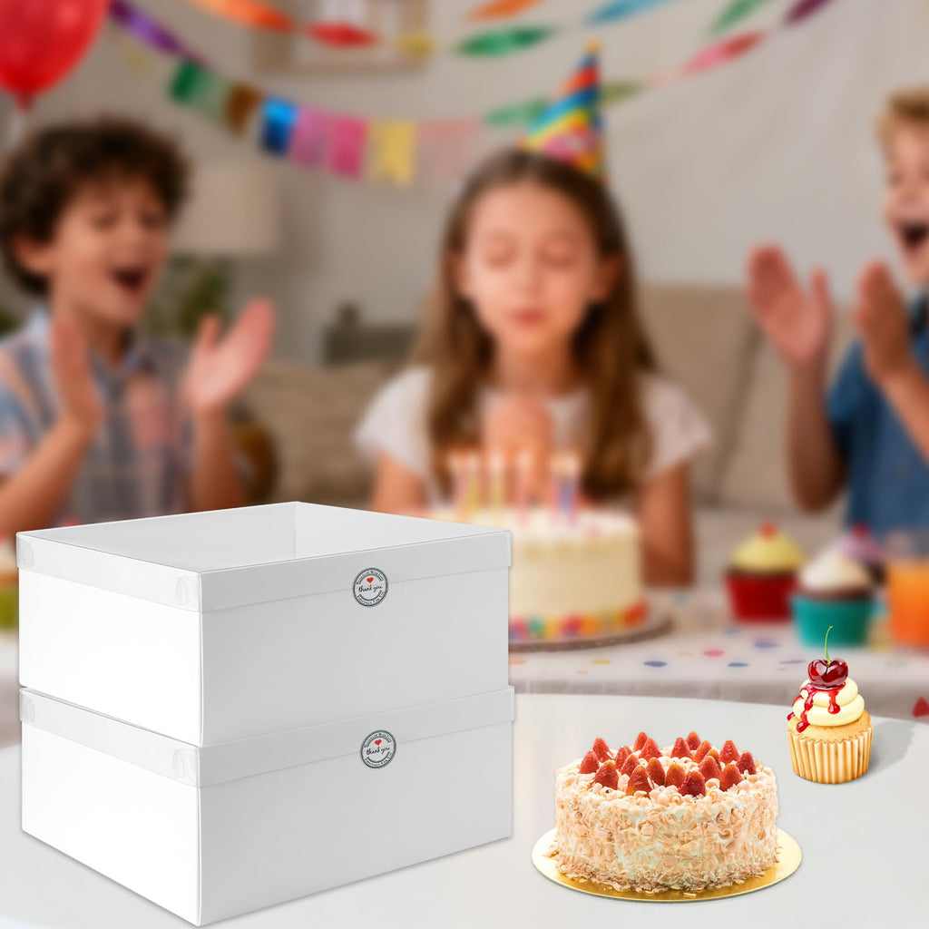 CHENZEM 5 Packs Bento Cake and Cupcake Box Fit 12 muffin Cupcakes and 1 Mini Cake Box with Clear Window and Stickers for Wedding Birthday Valentine'Day Party Baking Supplies (White, 1+12(5Pack))