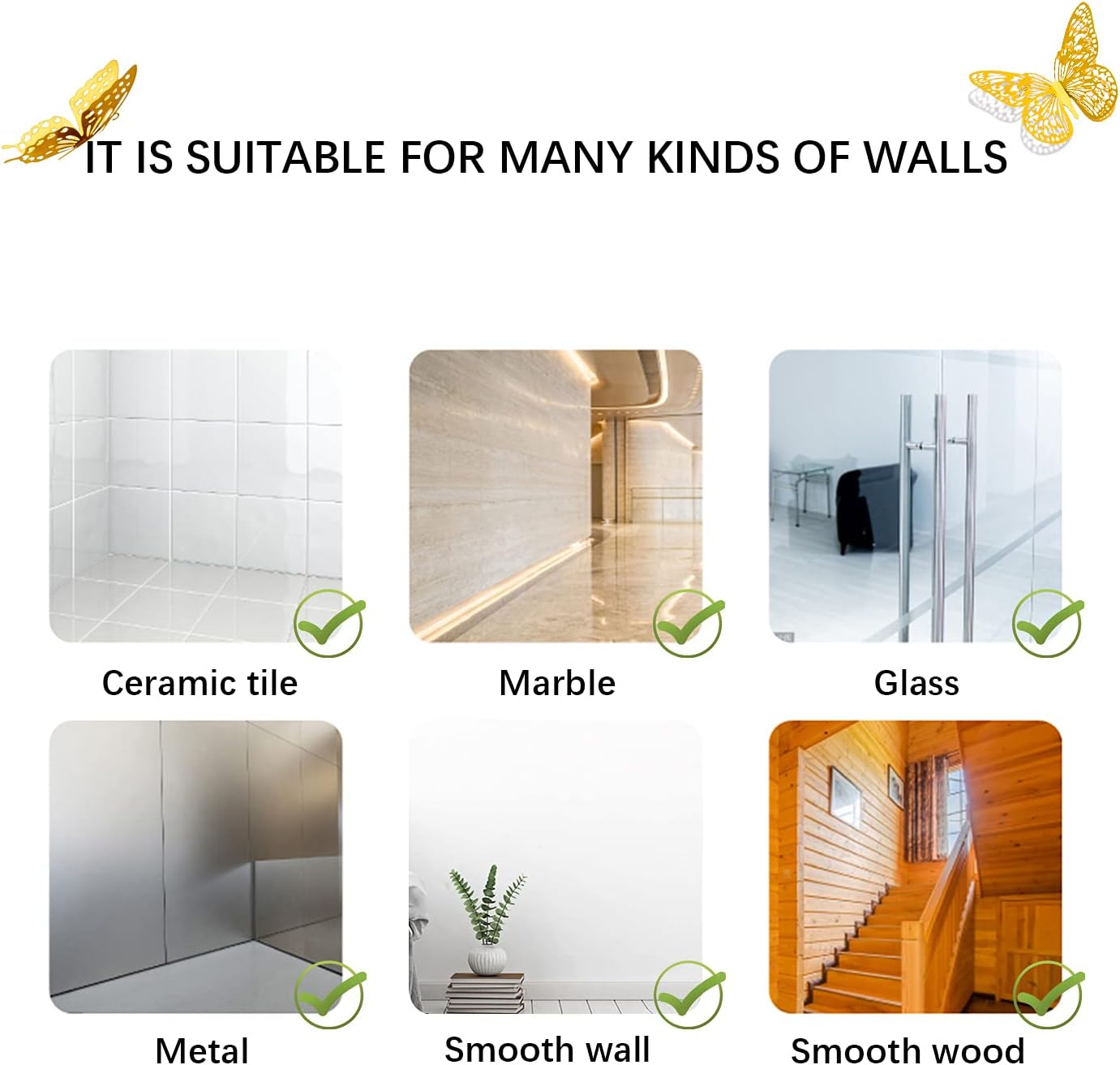 SAOROPEB 3D Butterfly Wall Decor - 48 Pcs in 4 Styles & 3 Sizes | Gold Removable Stickers for Parties