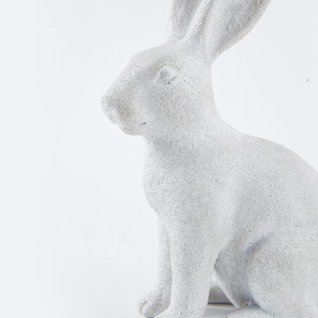 Skiennix White Frosted Resin Bunny Figurines - Set of 2 Decorative Rabbit Statues for Easter Home Decor