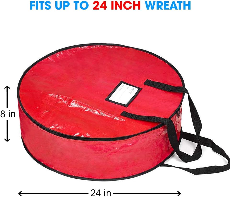 ProPik Christmas Wreath Storage Bag - Heavy Duty Tear Resistant Material with Handles | 24" x 8" (Red)