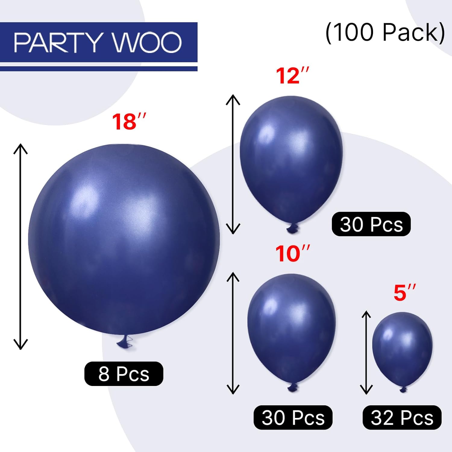 PartyWoo Navy Blue Balloon Arch Kit - 100 Pcs in Various Sizes for Graduation, Wedding, or Birthday Decor