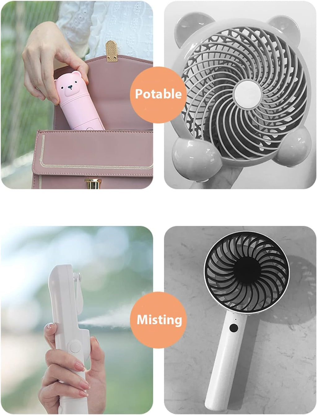 Skiennix Portable Misting Fan - Mini Handheld Fan with Rechargeable Battery & 3 Speeds | Travel-Friendly White