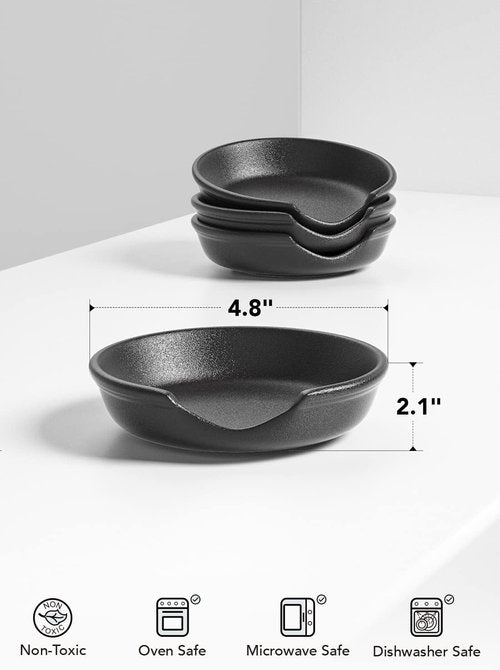 LE TAUCI Ceramic Spoon Rest - 4.8 Inch Utensil Holder for Kitchen Counter | Set of 4 in Crude Black
