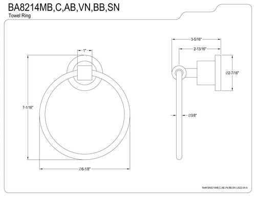 Kingston Brass BA8214BB Concord -Towel Ring, Brushed Brass 6.13 x 3.31 x 7.06