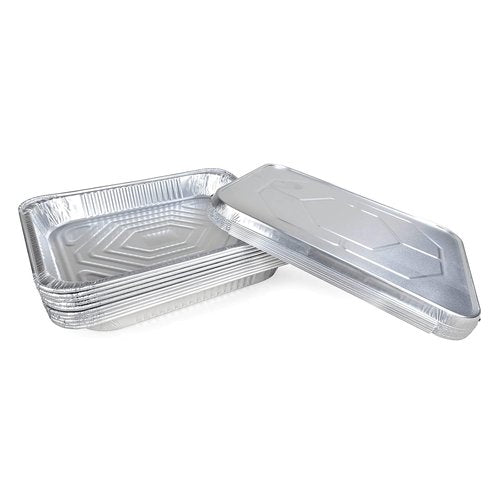 IDL Packaging Half-Size Aluminum Steam Table Pans - Shallow Disposable Foil Pans with Lids | 13" x 11" x 1.5" (Pack of 10) for Grilling & Baking